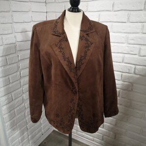 Classic Trenz Ladies Size 1X Dark Brown 1 Button Closure Lined Blazer